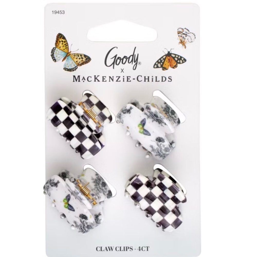 MacKenzie-Childs Checkered Claw Clips - Black and White Set of 4